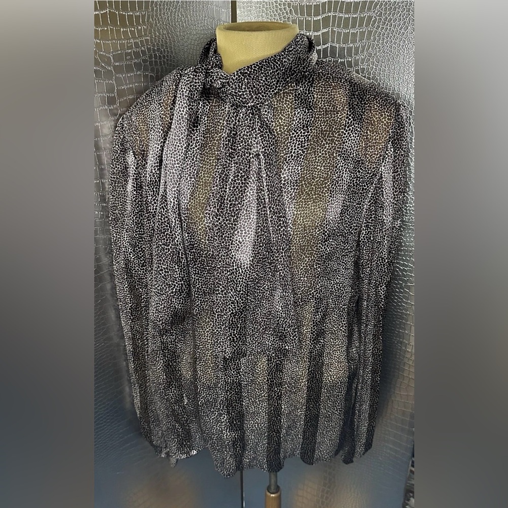 Vintage Givenchy Paris Silvery Brown Maroon Gray Giraffe Print Silk Blouse EU 44